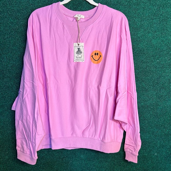 easel Tops - 048 New Easel Smiling Happy Face Pink Sweatshirt